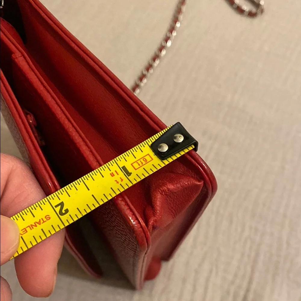 CHANEL Red Crossbody Bag with Silver Chain Strap. Wallet on chain.